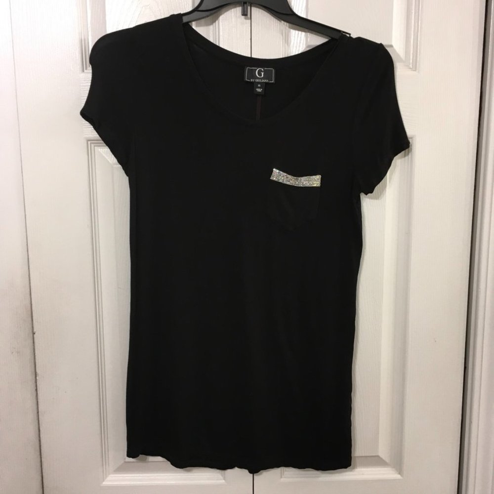 G By GIULIANA Rhinestone Pocket Blouse